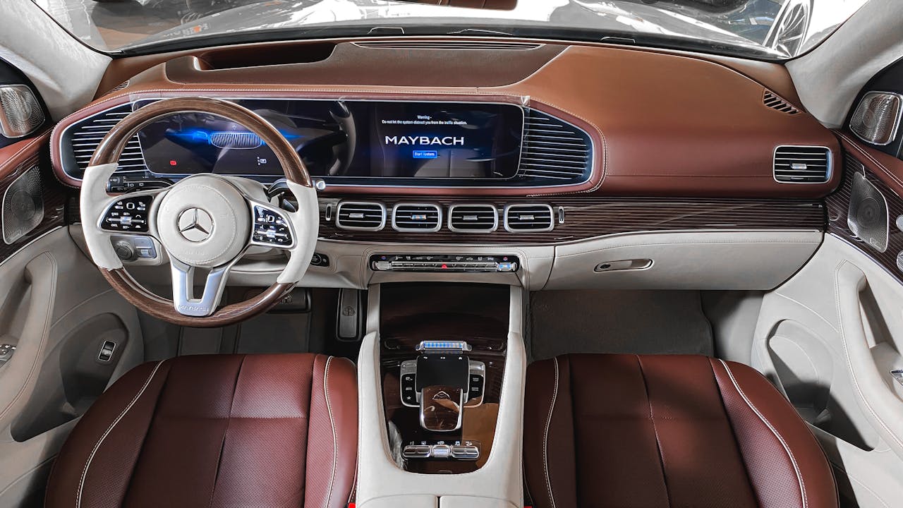 Explore the exquisite interior of a Mercedes-Maybach featuring cutting-edge design and luxurious materials.